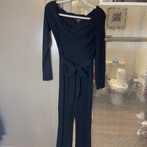 Black Ribbed Off the Shoulder Jumpsuit